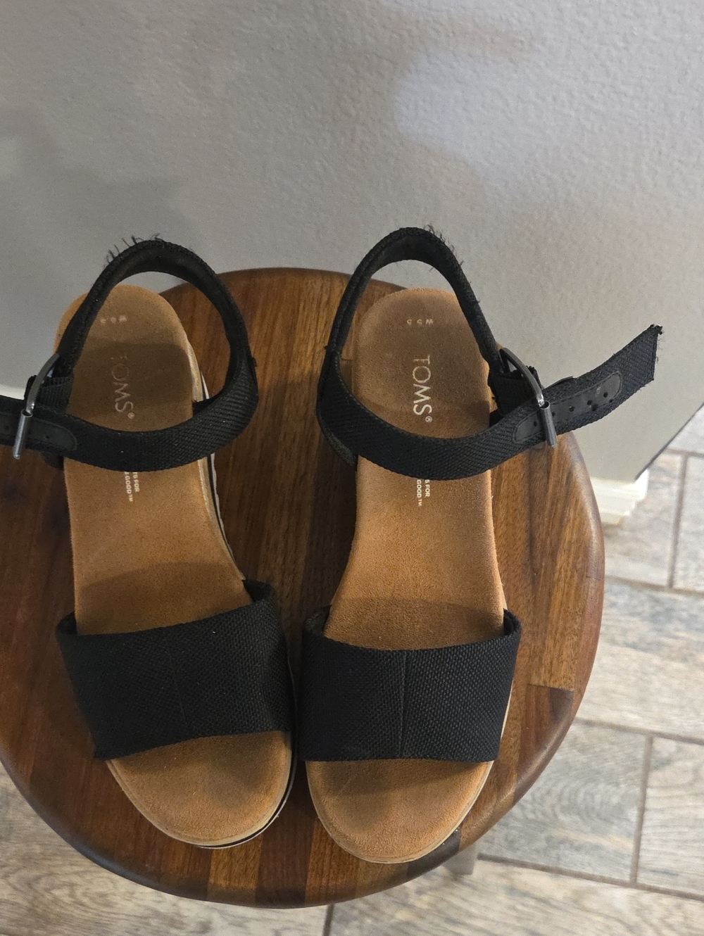 TOMS Black Canvas Ankle-Strap Sandals